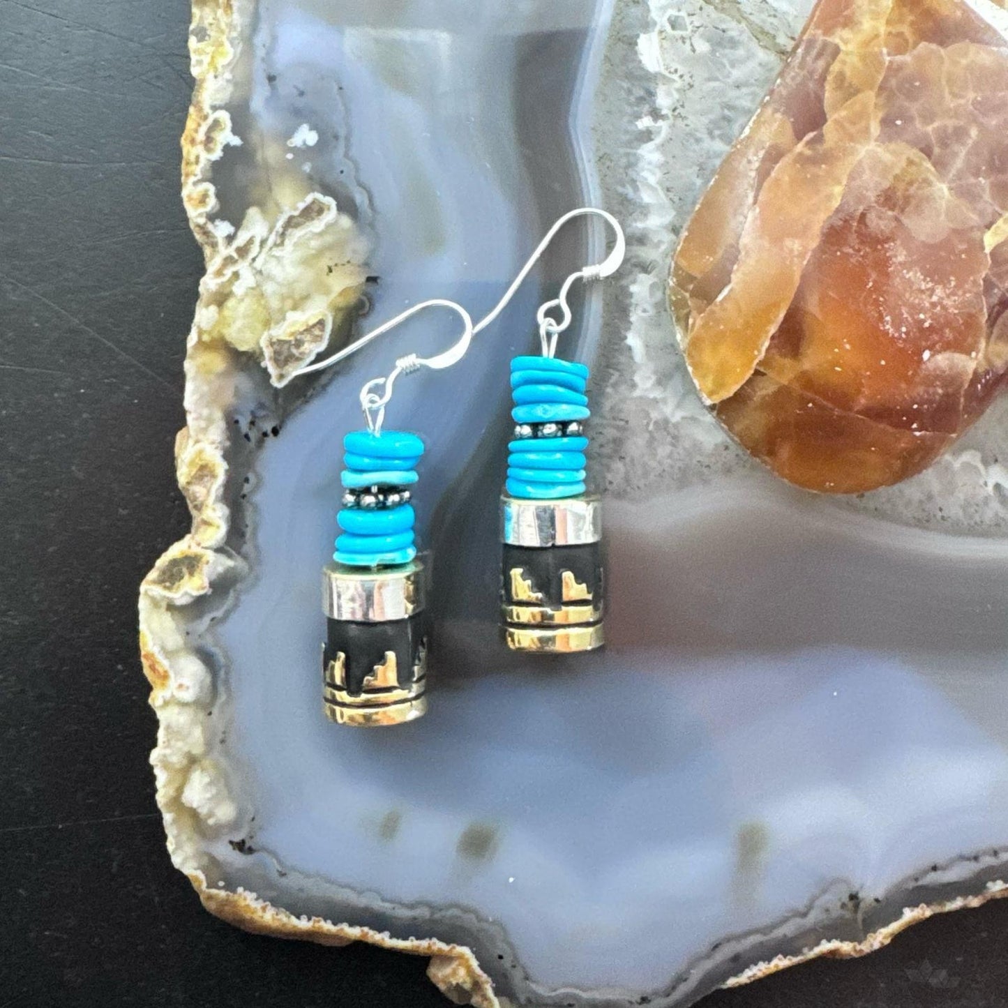 Tommy & Rosita Singer Sterling Silver Turquoise Beads Dangle Earrings For Women