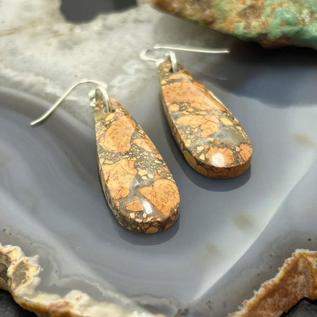 Sterling Silver Teardrop Maligano Jasper Slab Dangle Earrings For Women #531