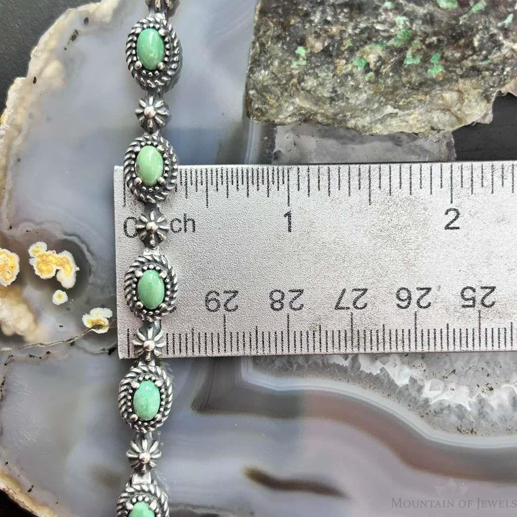 Carolyn Pollack Sterling Green Turquoise Decorated 7" Link Bracelet For Women