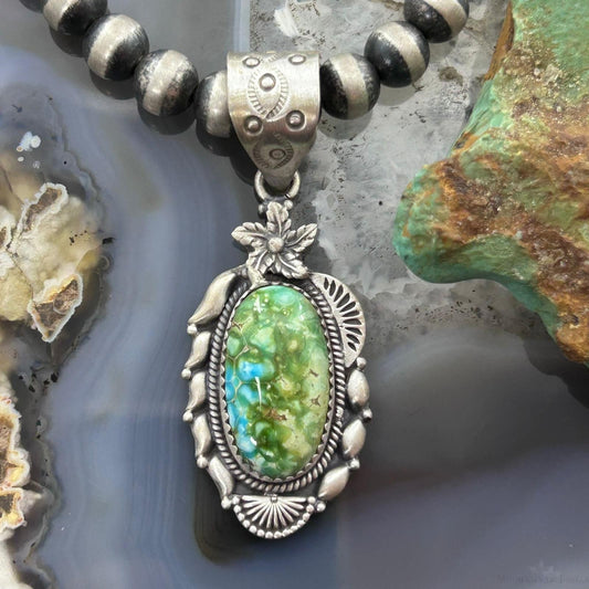 Sterling Silver Southwestern Style Sonora Gold Turquoise Decorated Pendant For Women