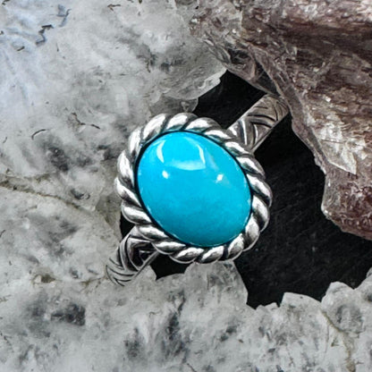 Carolyn Pollack Sterling Silver Oval Turquoise Solitaire Decorated Ring For Women