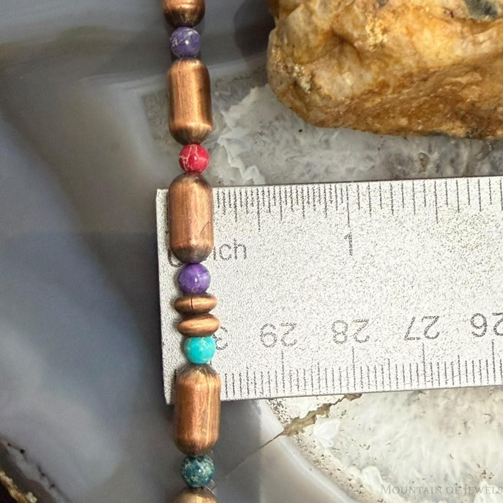 Southwestern Style Copper Navajo Pearl Round &Cylinder w/Multistone 18" Necklace For Women