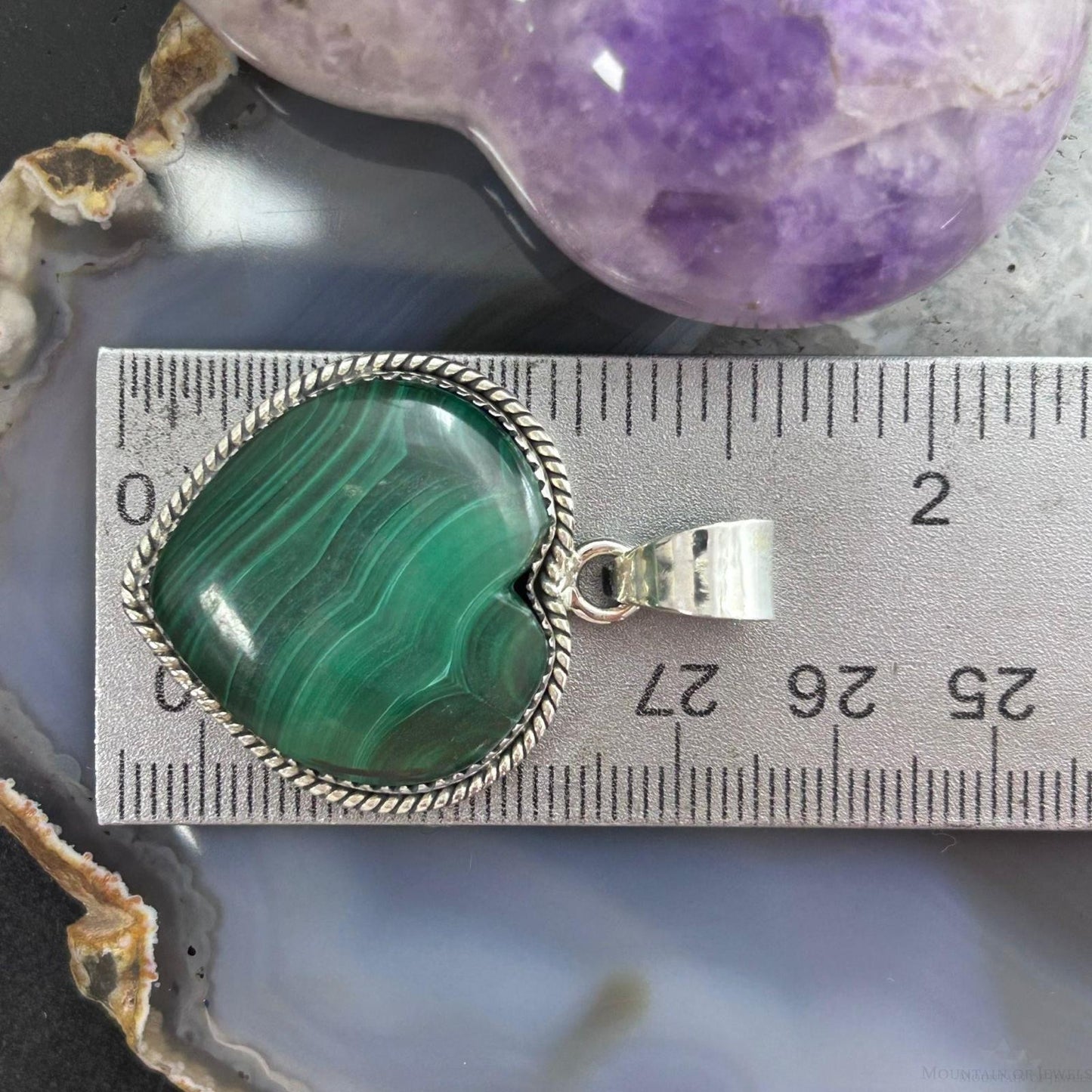Sterling Silver Southwestern Style Malachite Heart Pendant For Women #1