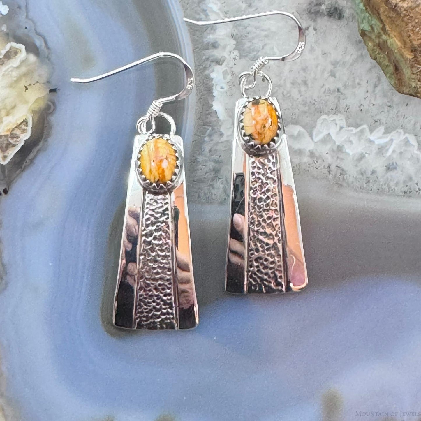 Michael Nez Sterling Silver Orange Spiny Oyster Mountain Ride Dangle Earrings For Women