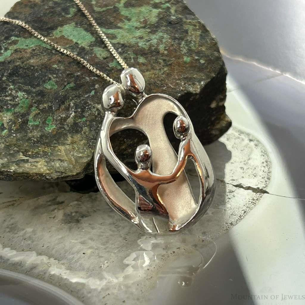 Carolyn Pollack Sterling Silver Loving Family of 4 Pendant Necklace For Women