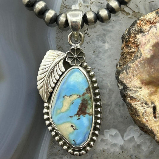 Sterling Silver Southwestern Style Triangular Golden Hill Turquoise Pendant For Women