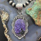 Sterling Silver Southwestern Style Oval Charoite Decorated Pendant For Women