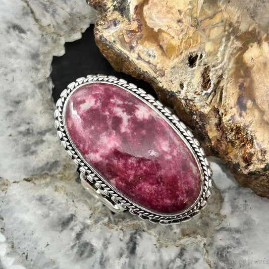 Sterling Silver Southwestern Style Oval Thulite Decorated Ring Size 7 For Women