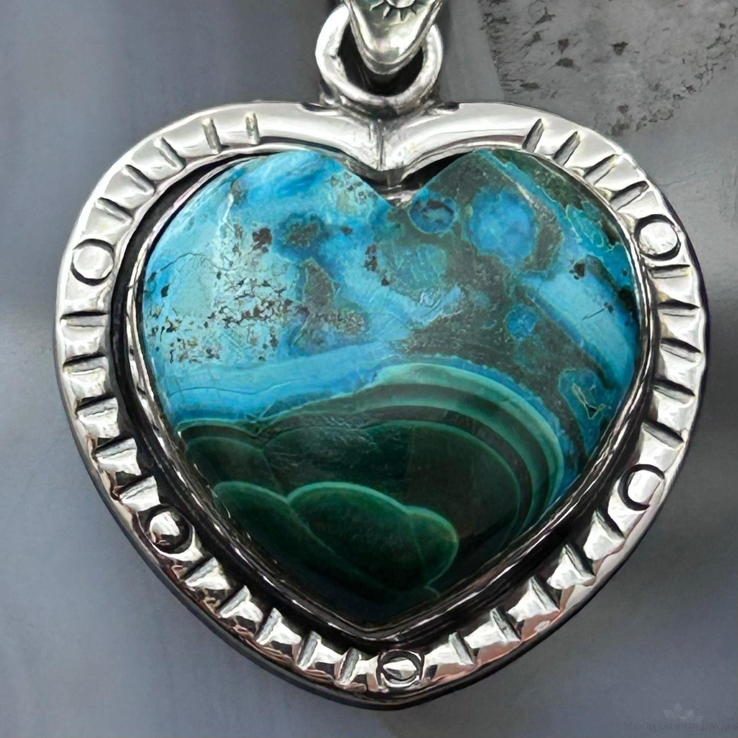 Sterling Silver Southwestern Style Azurite Malachite Decorated Heart Pendant For Women