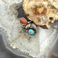 Vinatge Native American Silver Coral & Turquoise Leaf Ring Size 7.5 For Women