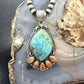 Sterling Silver Southwestern Style Large Turquoise & Spiny Oyster Pendant For Women