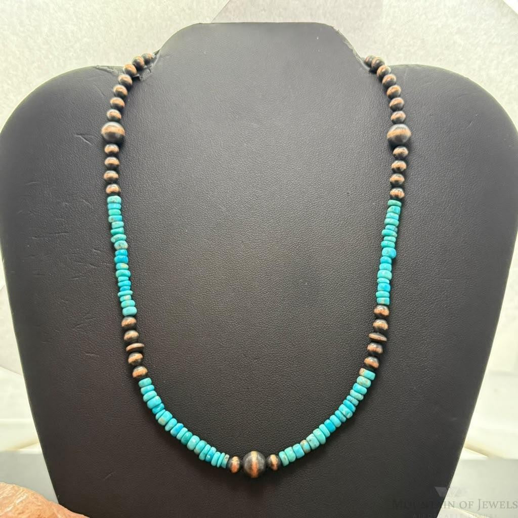 Southwestern Style 5-8.5mm Copper Navajo Pearl Round &Turquoise 18"-21" Necklace For Women