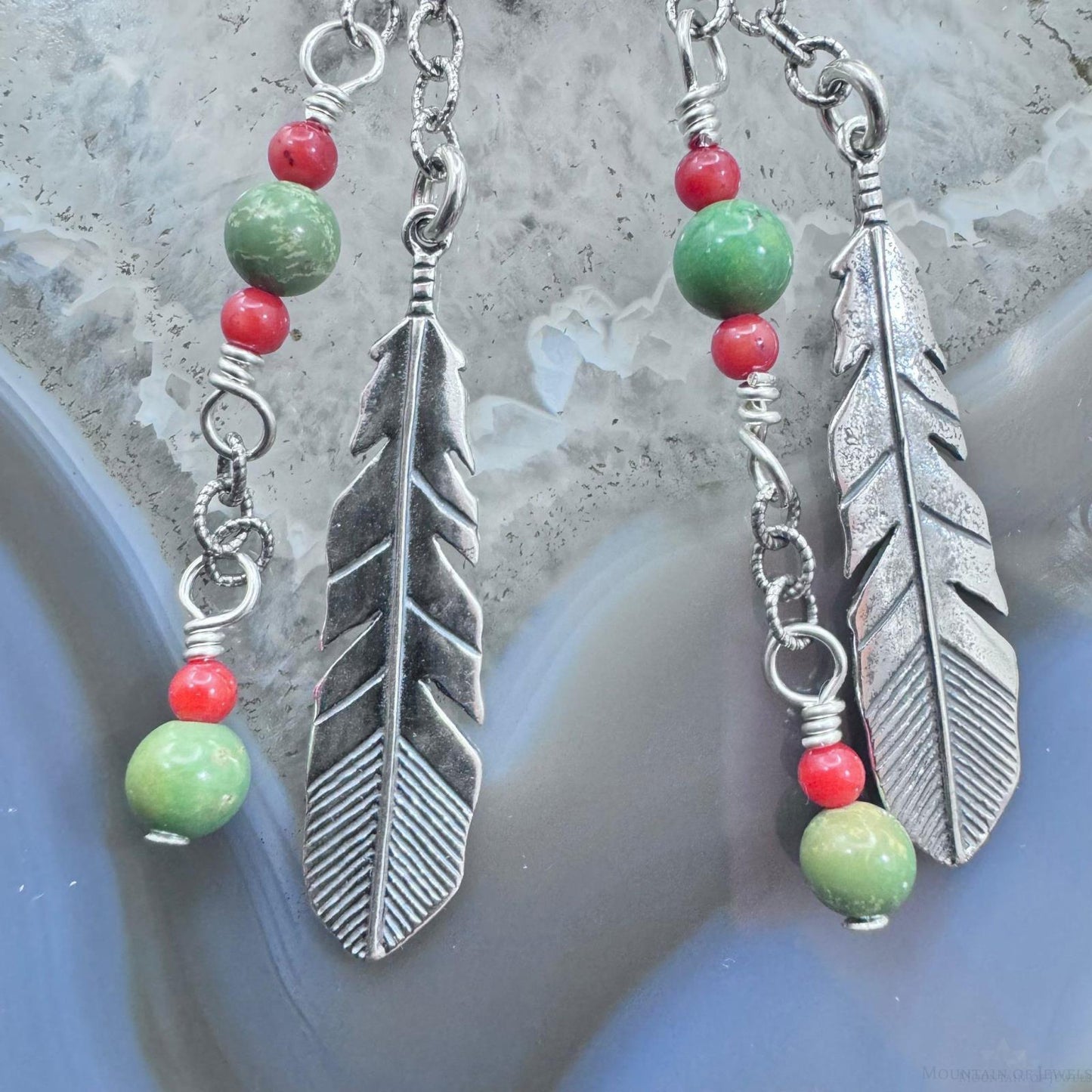 Carolyn Pollack Sterling Silver Feather & Beads Dangle Earrings For Women