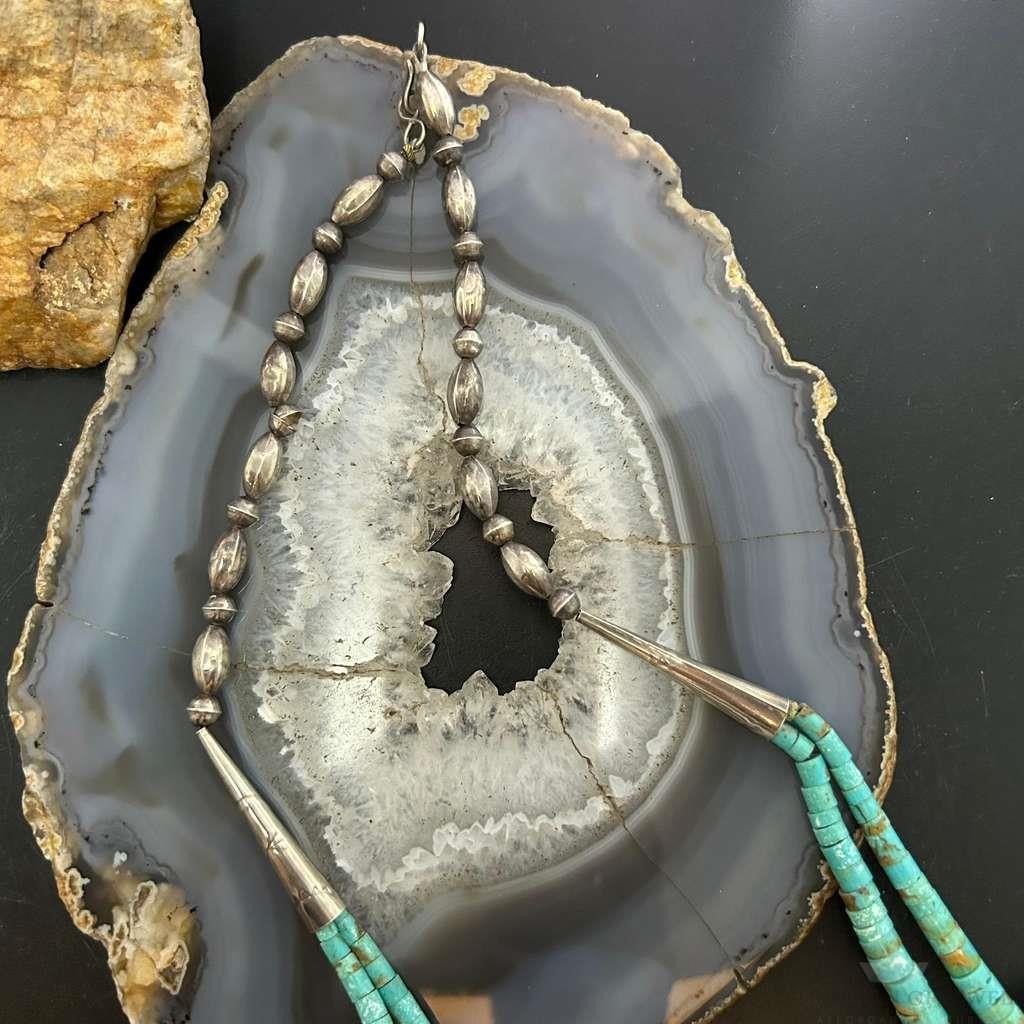 Vintage Native American Turquoise Disk Beads w/6 Carved Turquoise Claw Necklace For Women