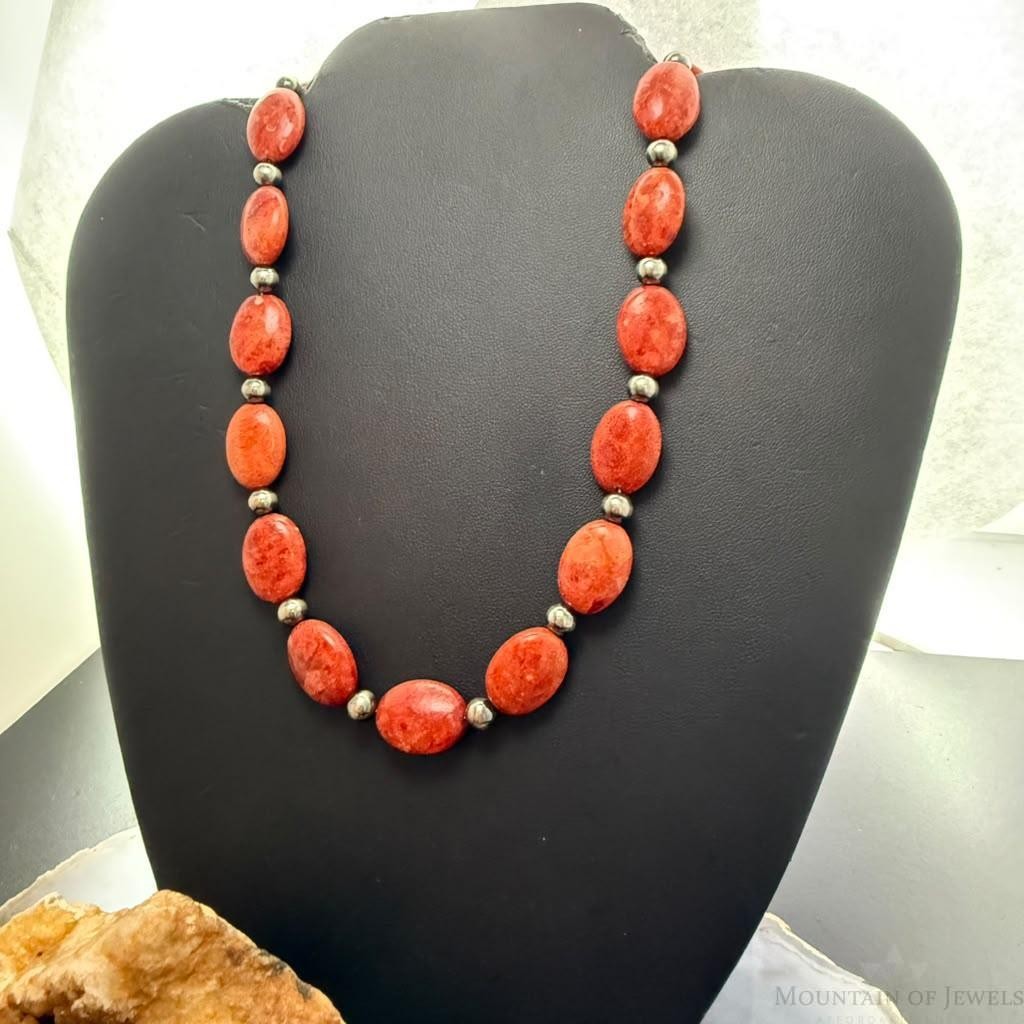 Carolyn Pollack Sterling Silver Oval Coral Beads 17"-20" Necklace For Women