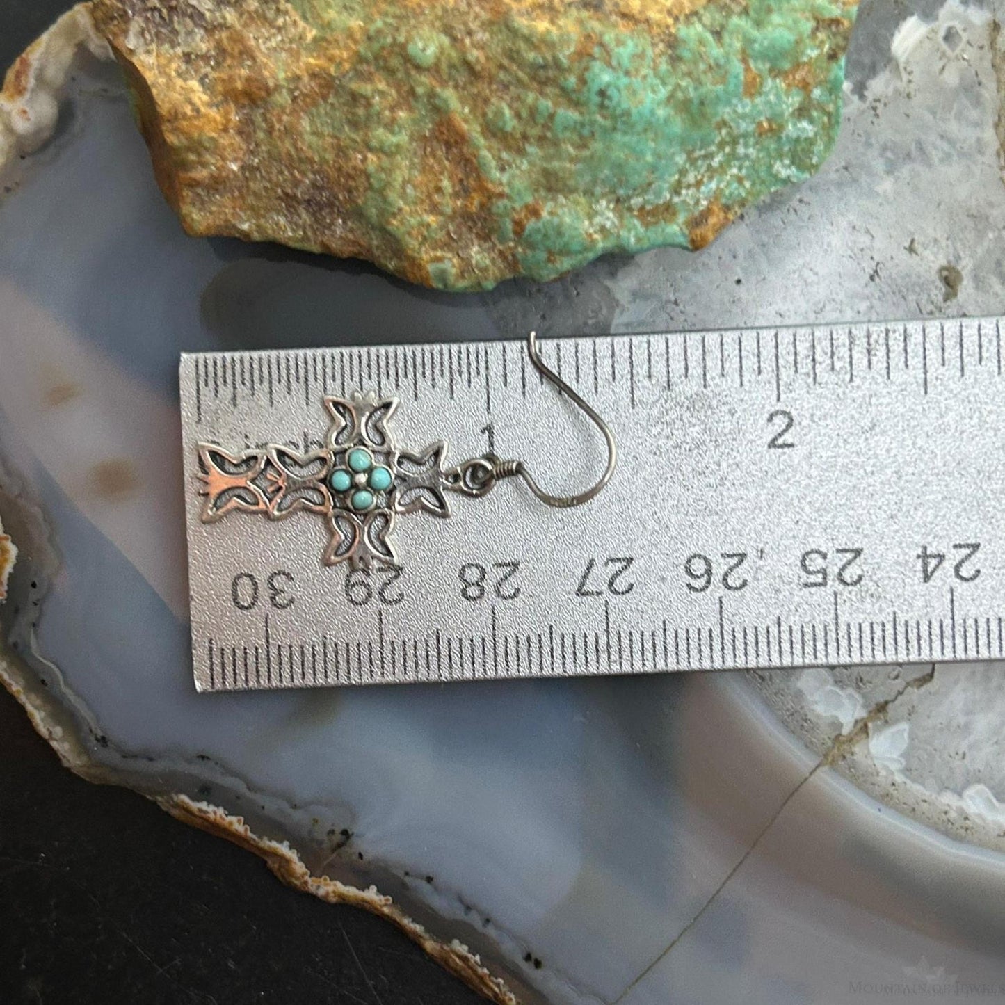 Sterling Silver Southwestern Style Turquoise Cross Dangle Earrings For Women