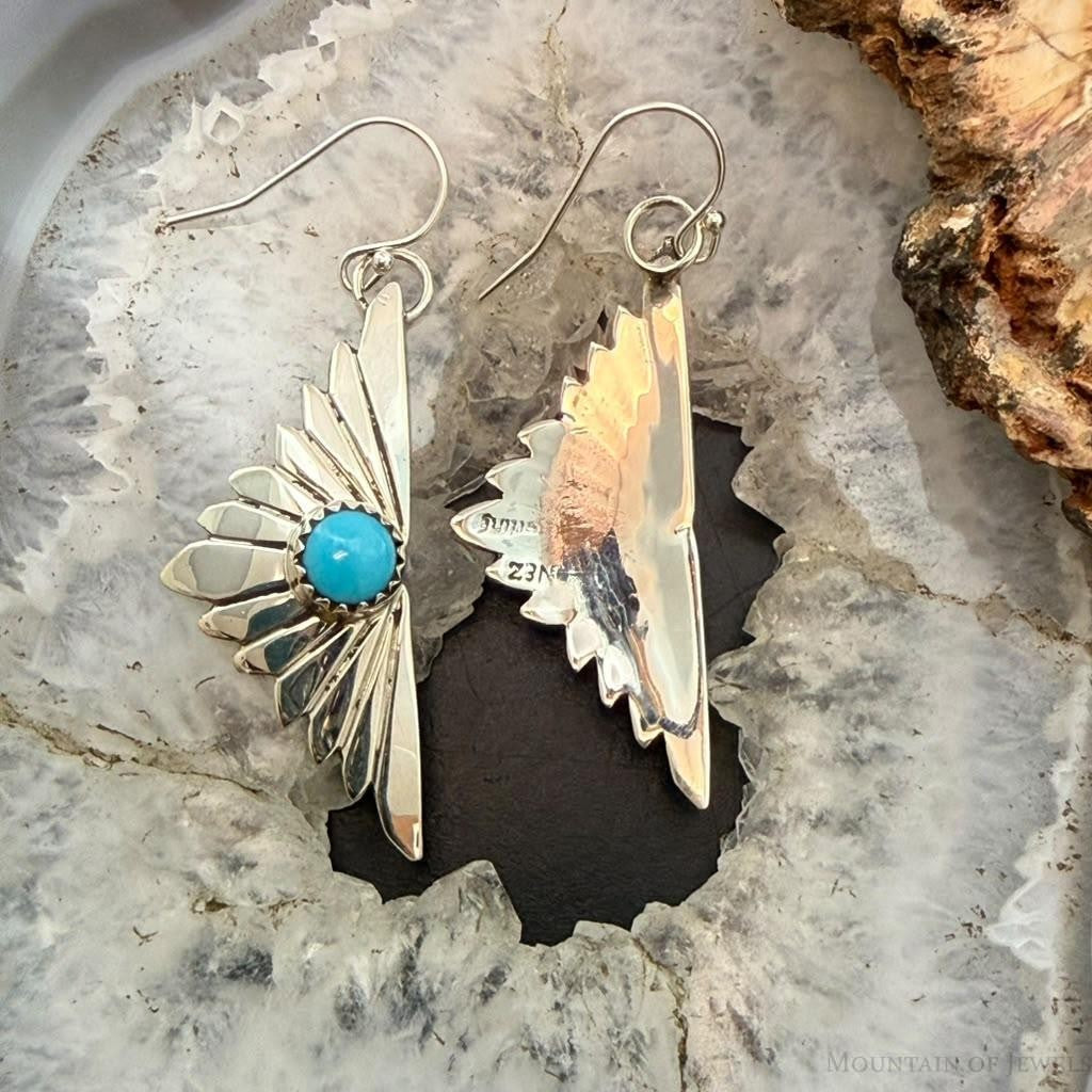 Michael Nez Navajo Sterling Silver Rounded Turquoise Cloud Dangle Earrings For Women