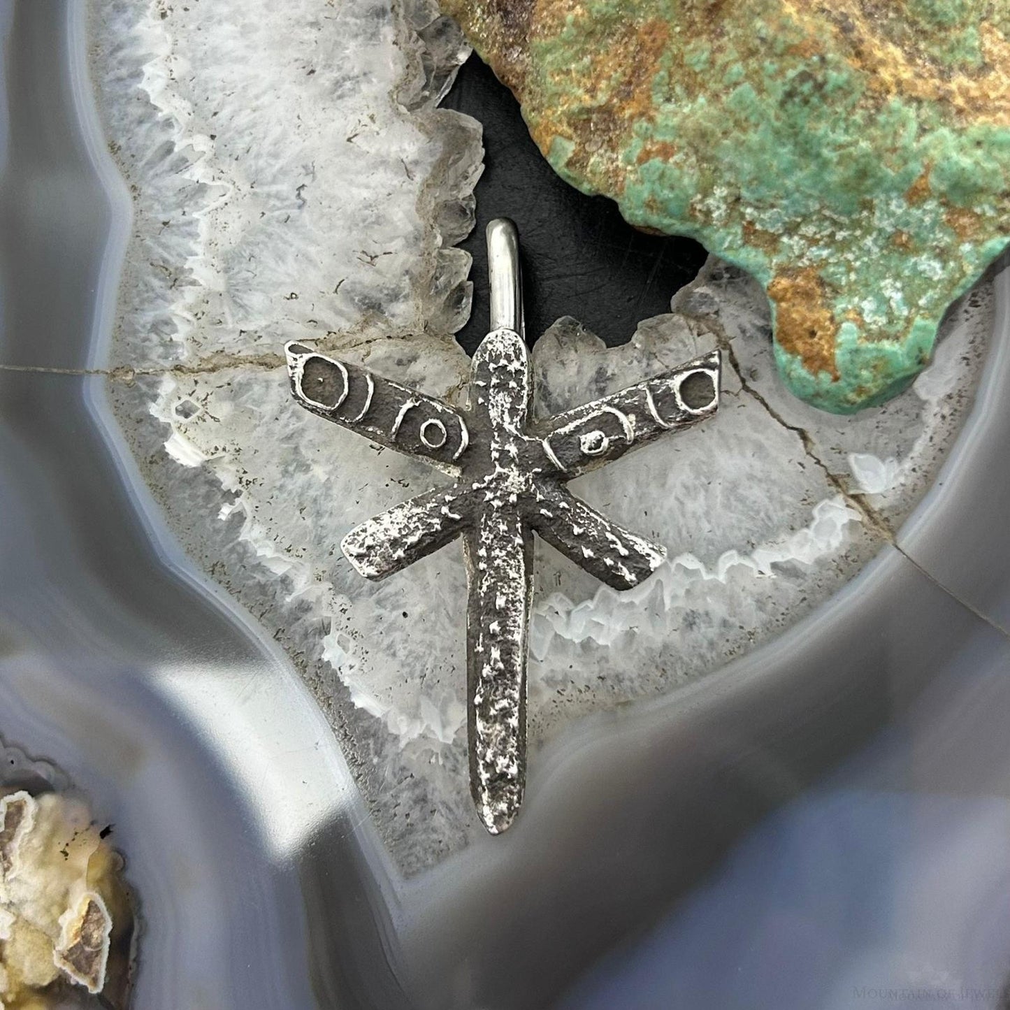 Cheyenne Custer Native American Sterling Silver Tufa Cast Dragonfly Unisex Pendant