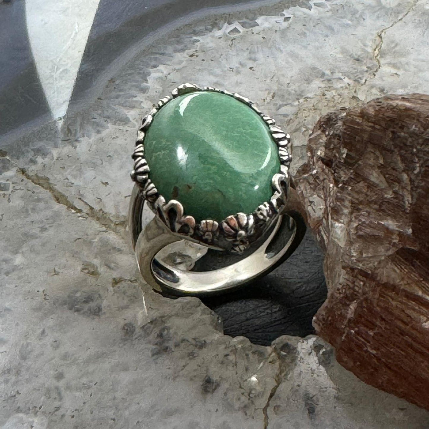 Carolyn Pollack Sterling Silver Oval Green Turquoise Decorated Ring Size 8 For Women