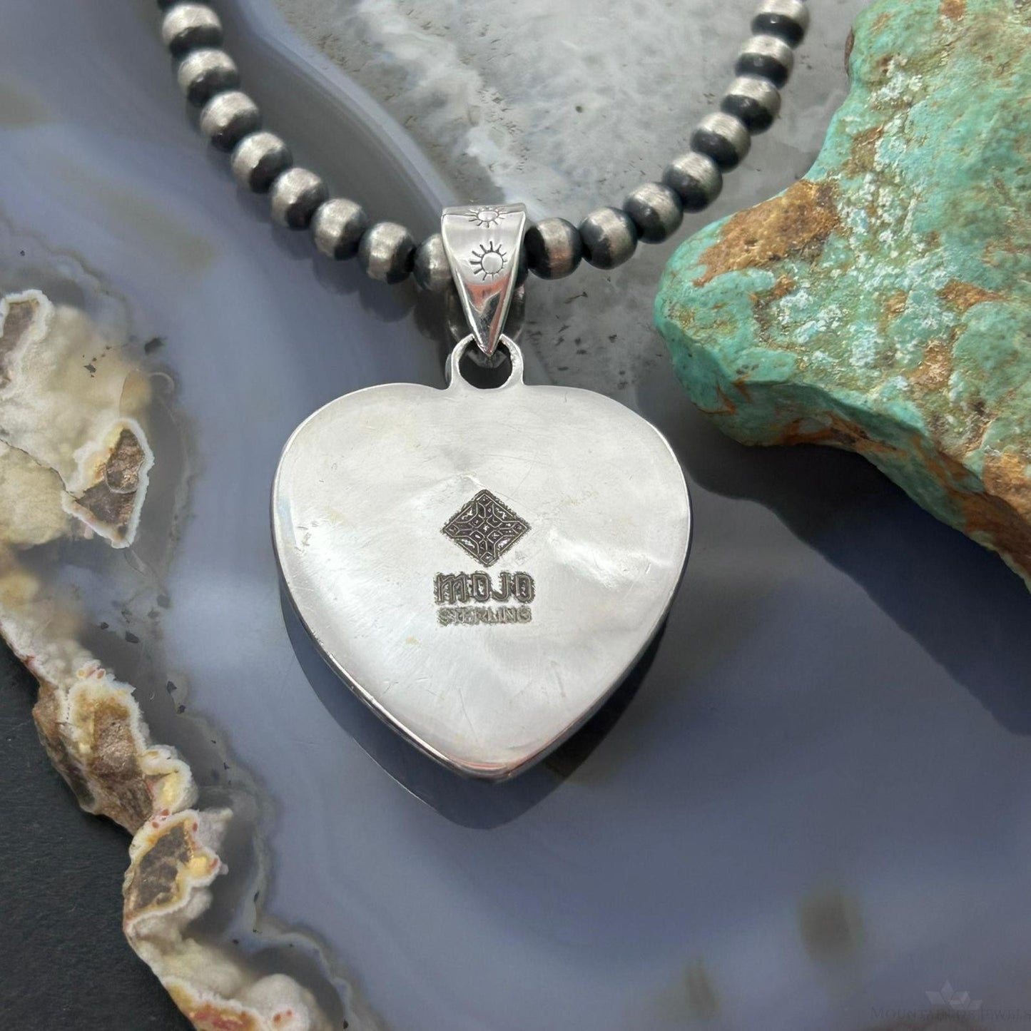 Sterling Silver Southwestern Style White Buffalo Decorated Heart Pendant For Women