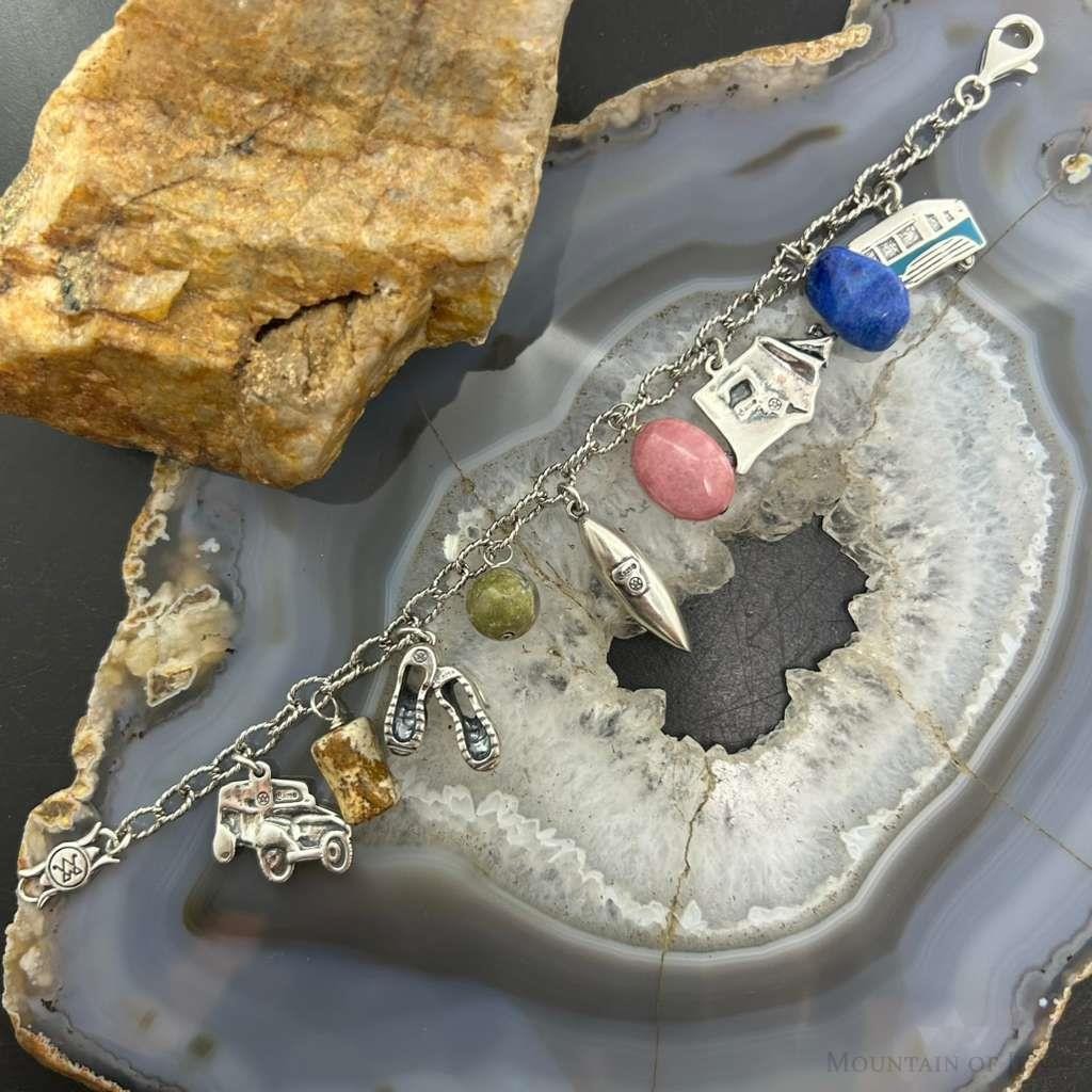 Carolyn Pollack Sterling Silver Multi Charm and Stone Charm Bracelet For Women