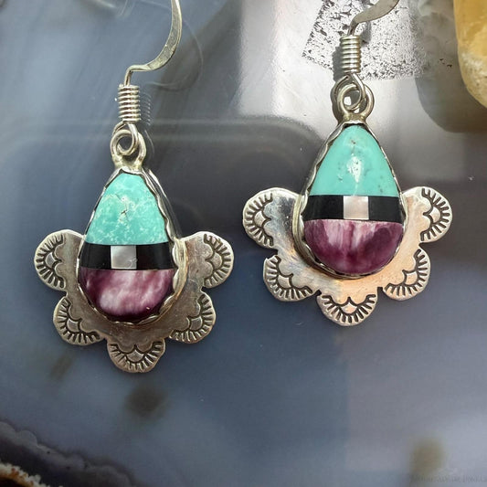 Clifton Aguilar Sterling Silver Teardrop Multistone Inlay Dangle Earrings For Women #1
