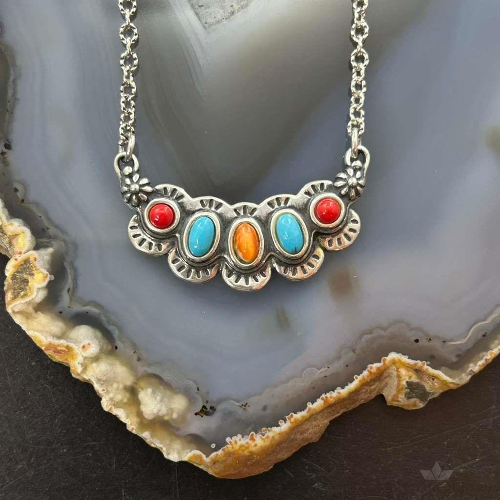 Carolyn Pollack Sterling Silver Multi Stone Pendant Necklace For Women