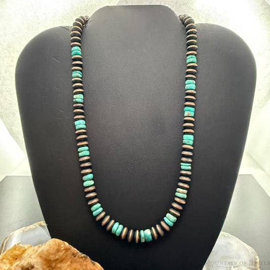 Southwestern Style Copper 8mm Navajo Pearl Saucer & Turquoise Disk Necklace For Women