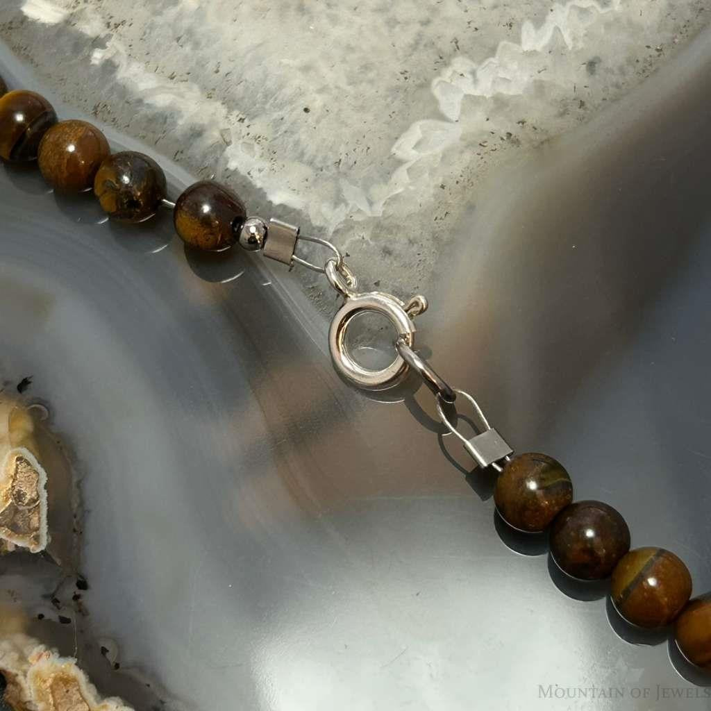 Sterling Silver 6mm Tiger's Eye Beads 18" Necklace For Women