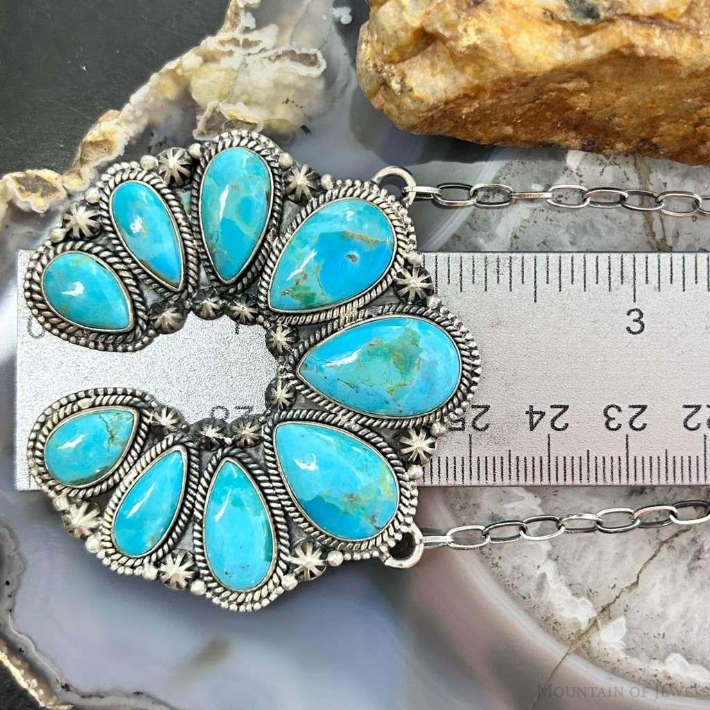 Sterling Silver Southwestern Style Teardrop Turquoise Naja 17" Necklace For Women