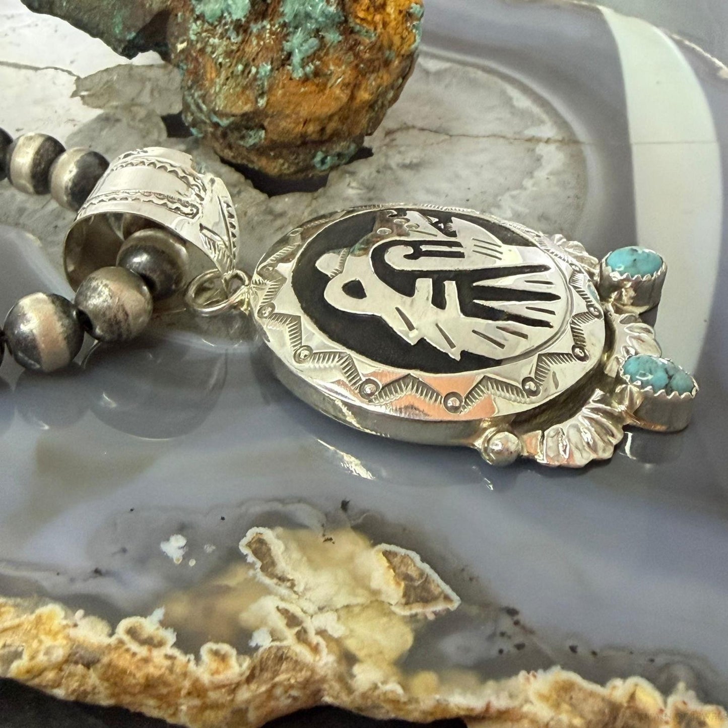 Alonzo Mariano Native American Sterling Silver Overlay Fetish Bear w/Turquoise Unisex Pendant