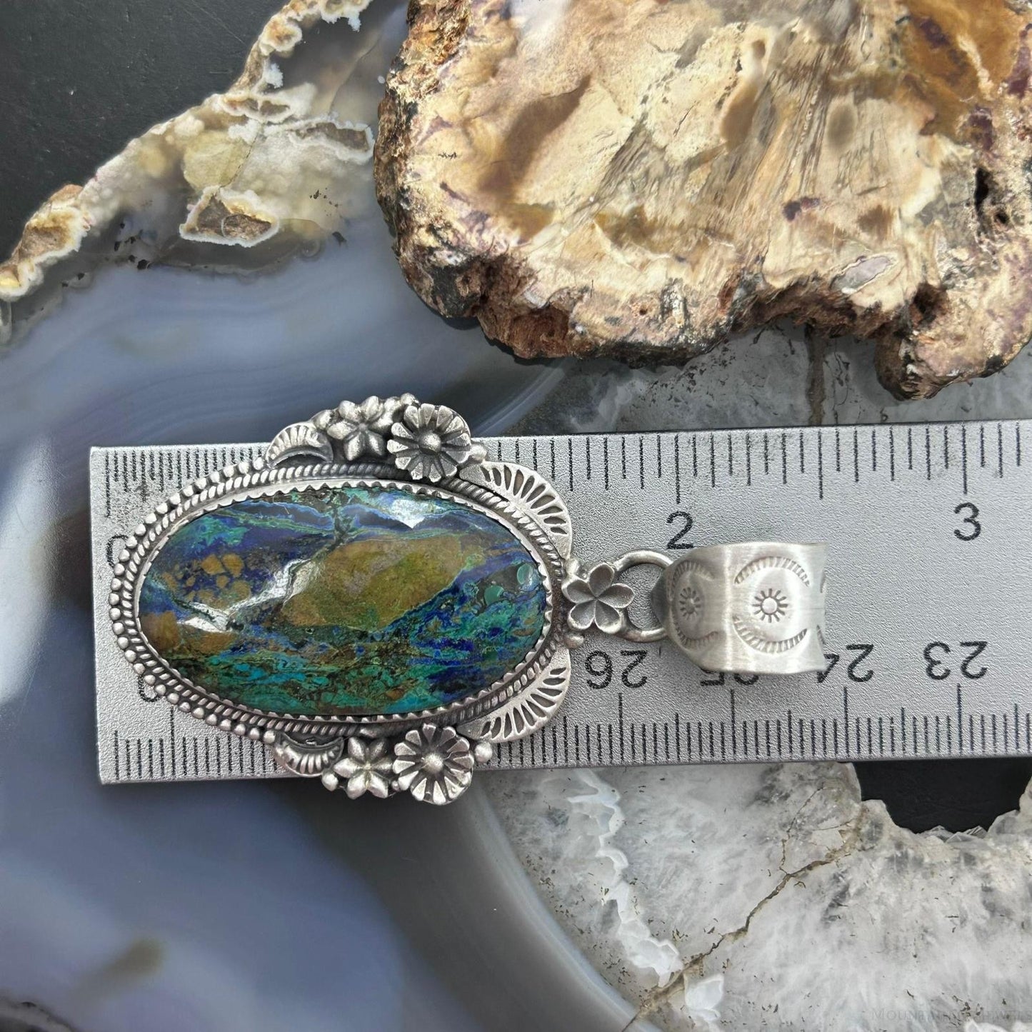 Sterling Silver Southwestern Style Oval Chrysocolla Decorated Pendant For Women