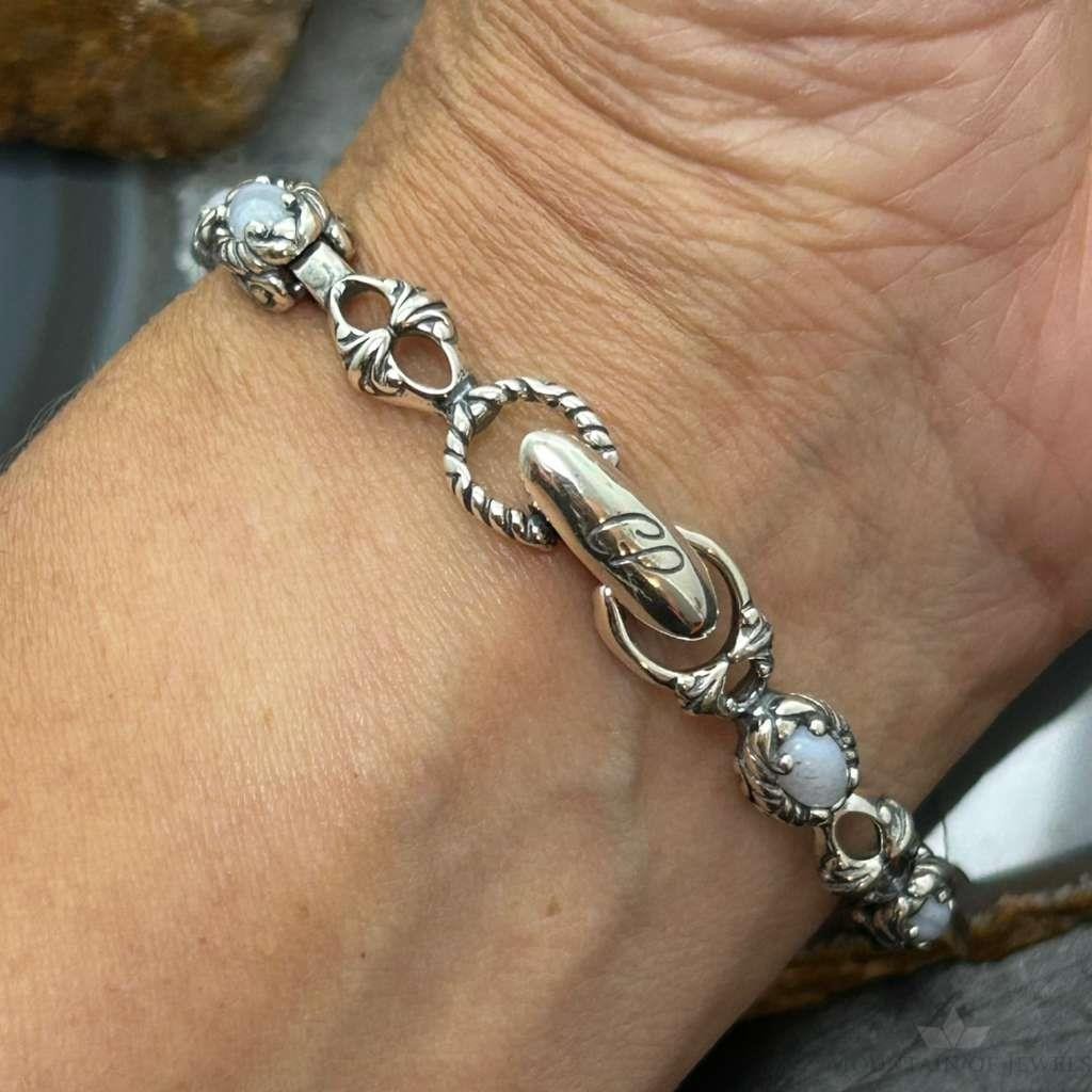 Carolyn Pollack Sterling Silver 7 Oval Blue Lace Agate Link Bracelet For Women