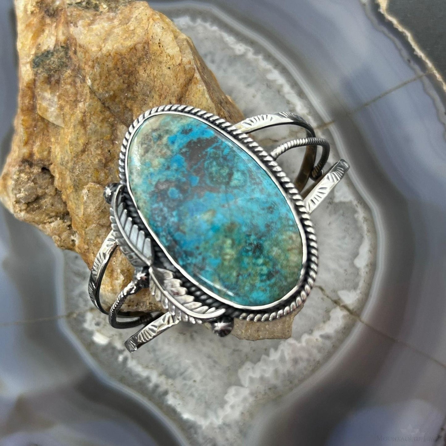 Sterling Silver Southwestern Style Large Oval Shattuckite Bracelet For Women