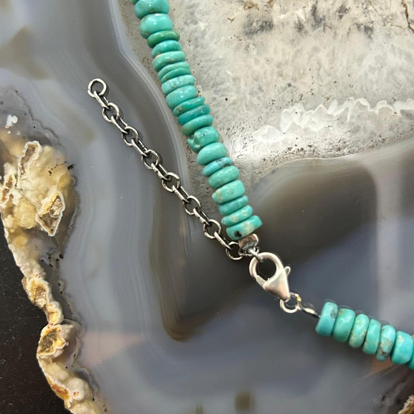 Sterling Silver Southwestern Style Blue Turquoise Beads & Sterling Beads 18"-20" Necklace
