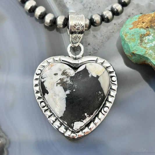 Sterling Silver Southwestern Style White Buffalo Decorated Heart Pendant For Women #2