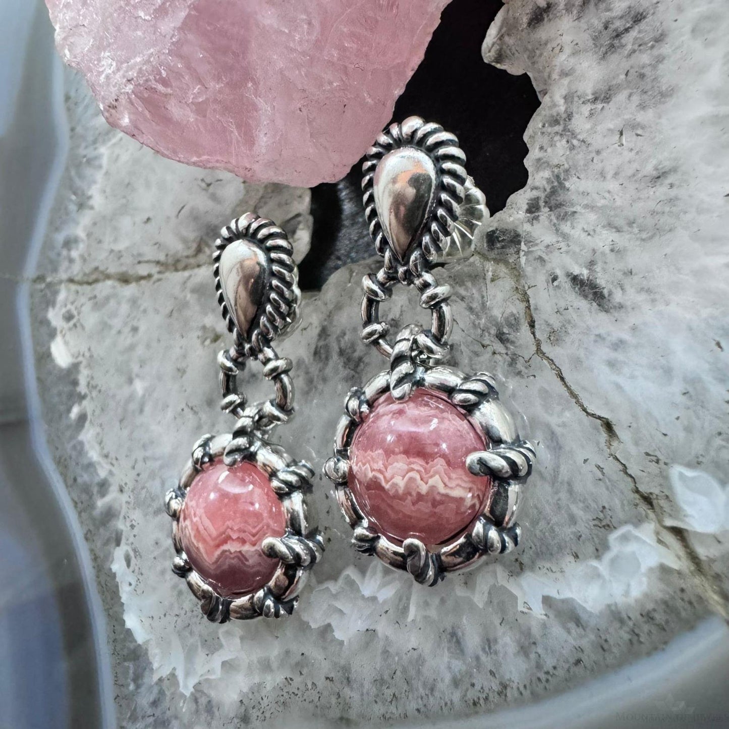 Carolyn Pollack Sterling Silver Round Rhodochrosite Decorated Dangle Earrings For Women