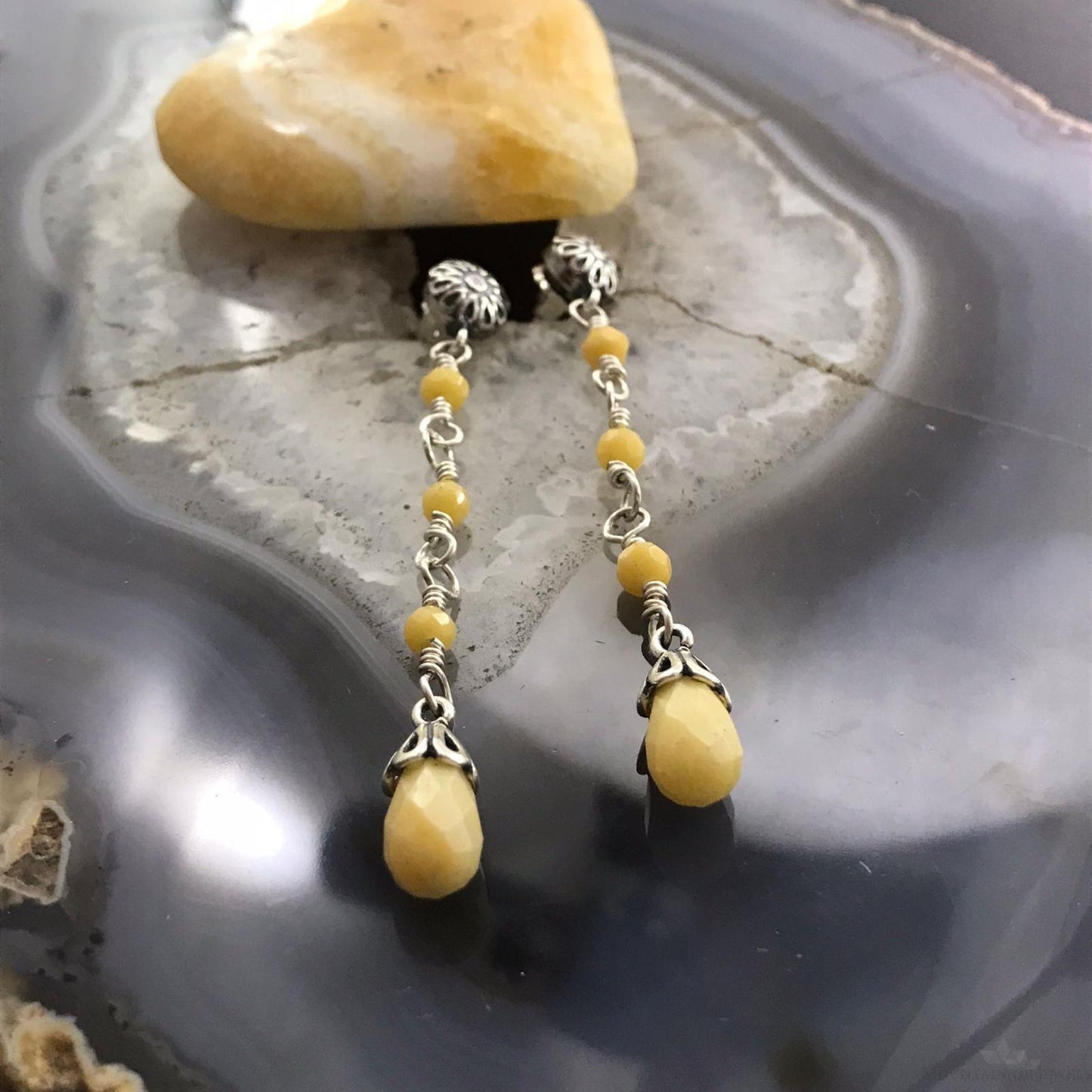 Carolyn Pollack Sterling Silver Faceted Yellow Jasper Dangle Earrings For Women