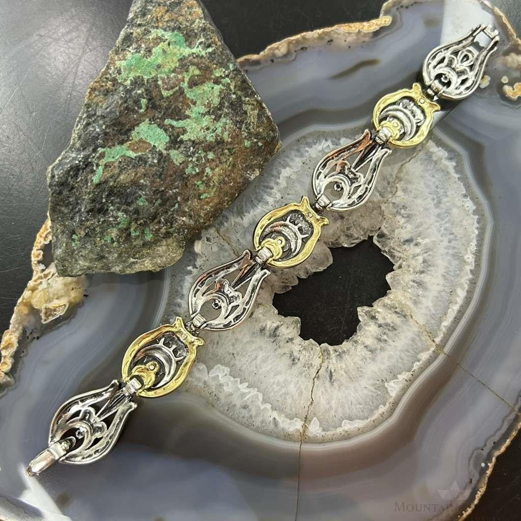 Carolyn Pollack Sterling Silver &Brass w/Green Turquoise Link Bracelet For Women