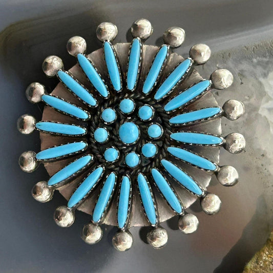 Sibert Bowannie Zuni Native American Sterling Silver Needlepoint Turquoise Brooch For Women