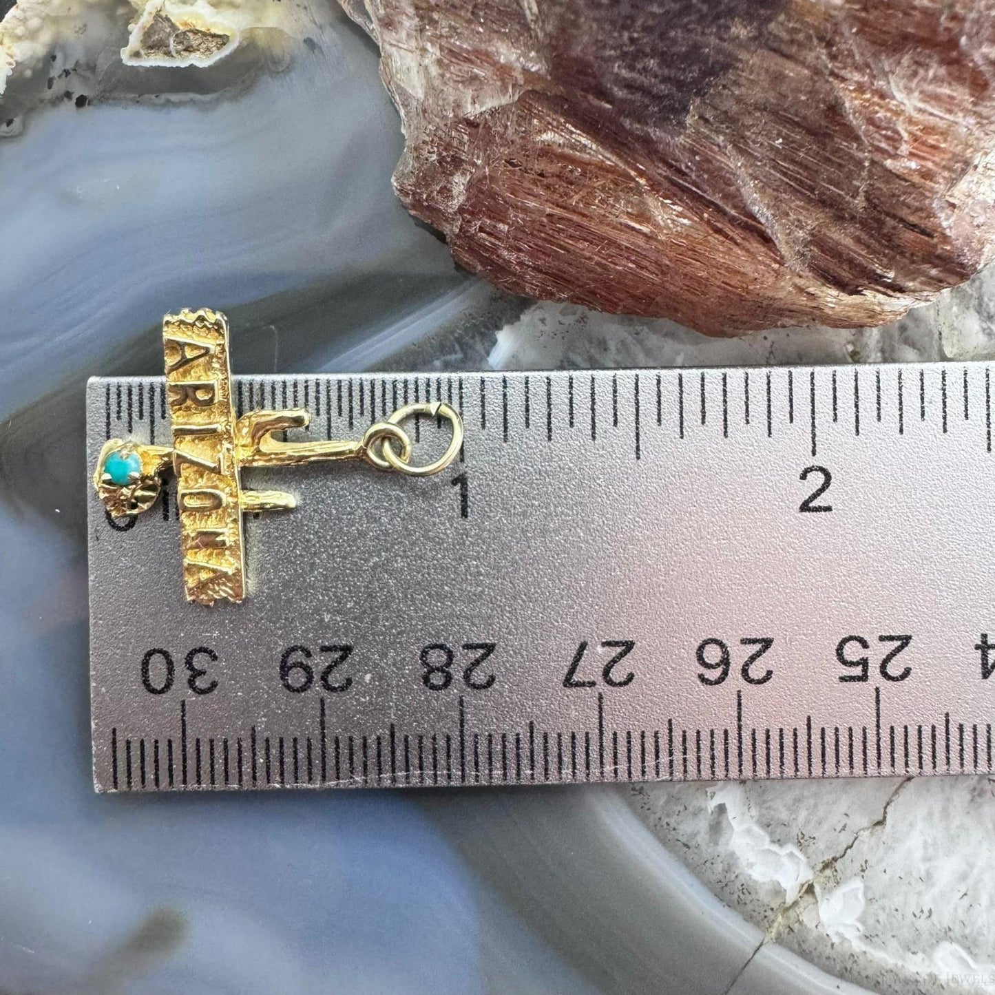 14K Yellow Gold Arizona Cactus with Small Turquoise Charm