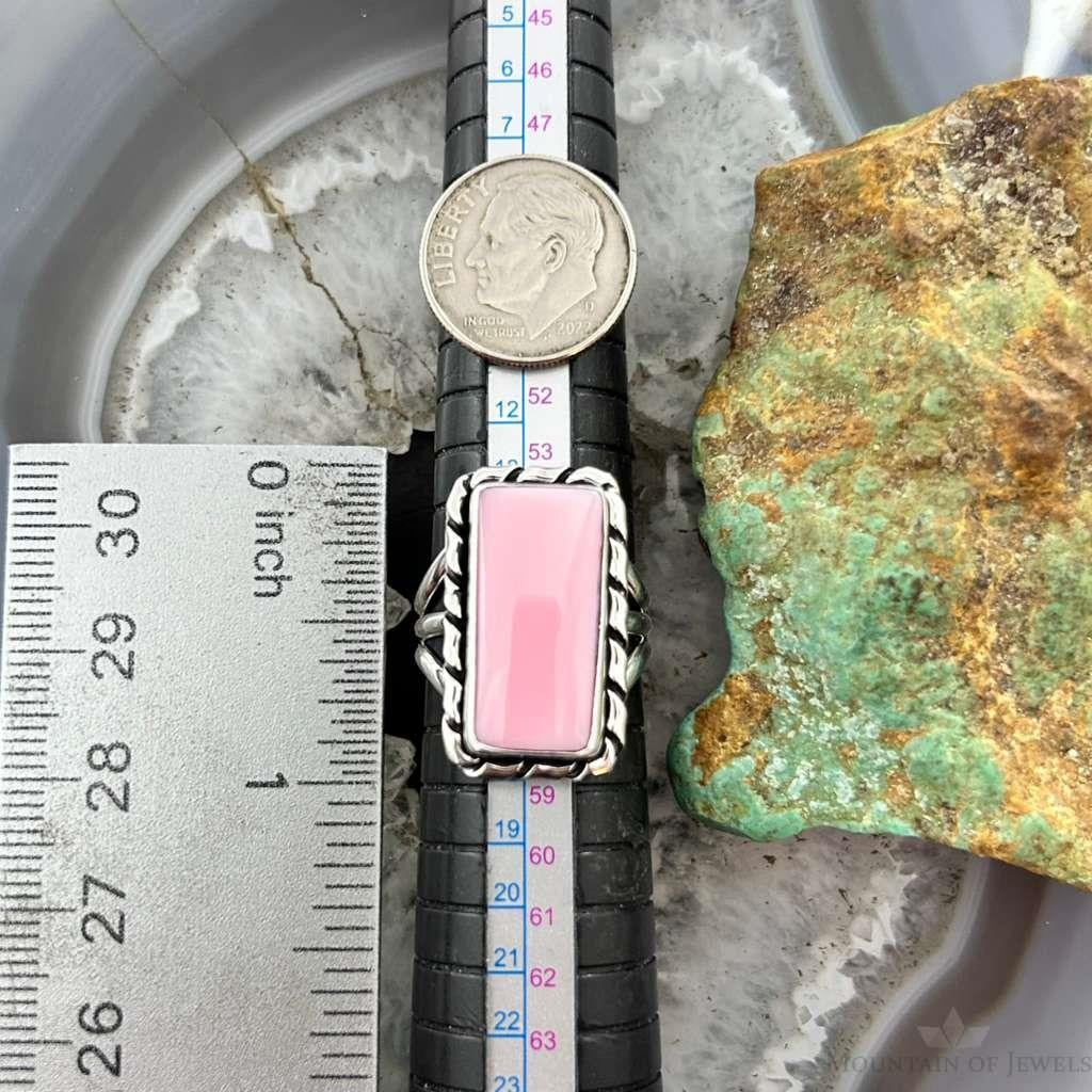Native American Sterling Silver Rectangle Pink Conch Bar Ring Size 7.5 For Women