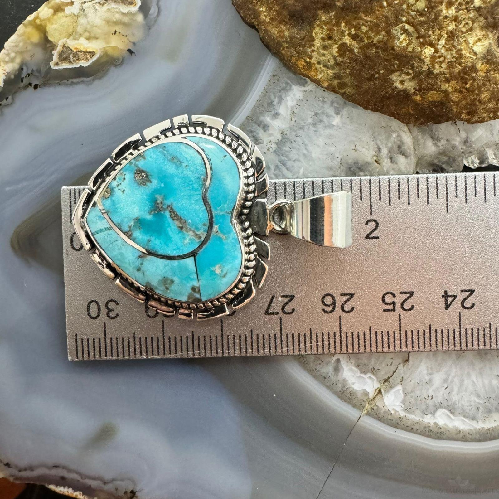 Native top American Sterling Silver Blue Ridge Turquoise Heart Pendant For Women