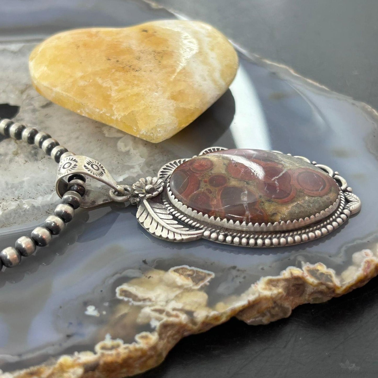 Sterling Silver Southwestern Style Oval Peanut Obsidian Pendant For Women