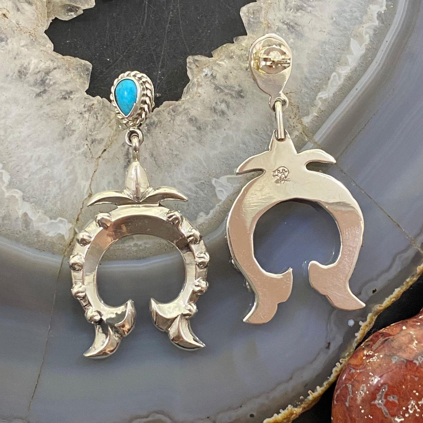 Native American Sterling Silver Turquoise Naja Drop Earrings For Women