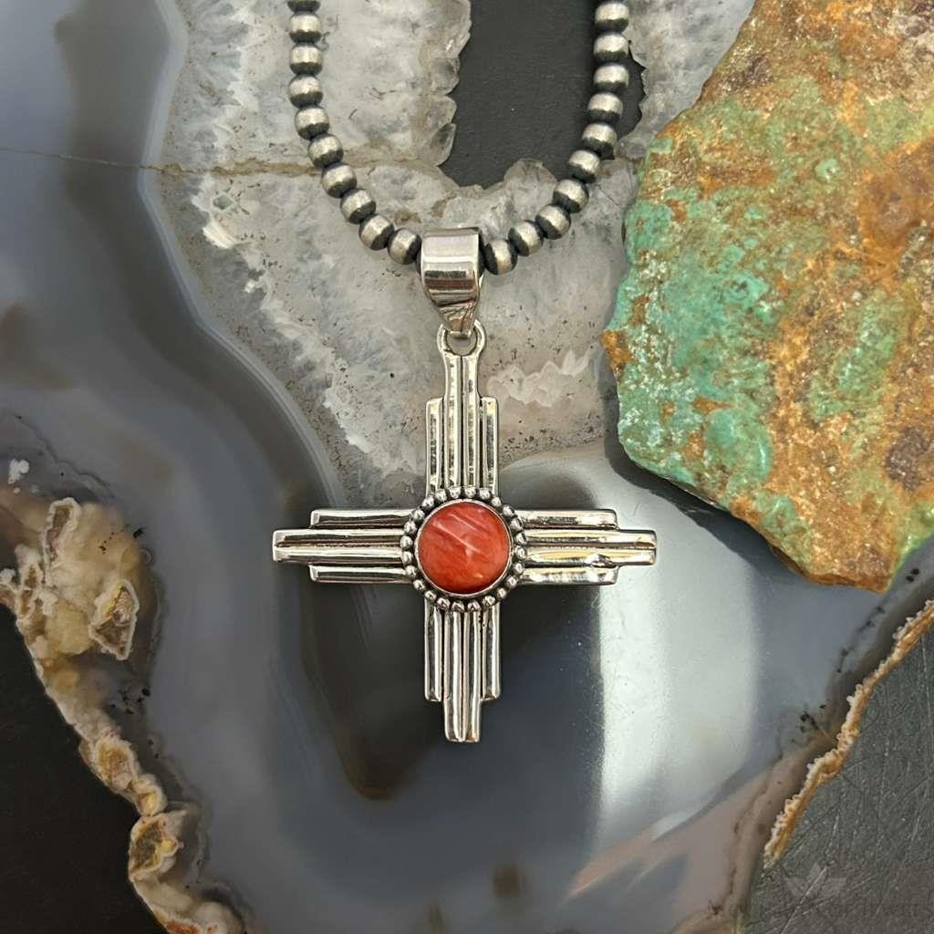 Sterling Silver Southwestern Style Rounded Spiny Oyster Unisex Zia Pendant