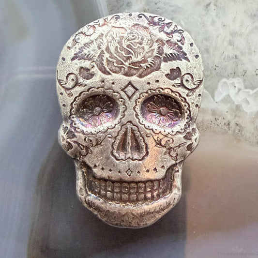 2 Troy Ounces of .999 Fine Silver Decorated Skull #PX.EO