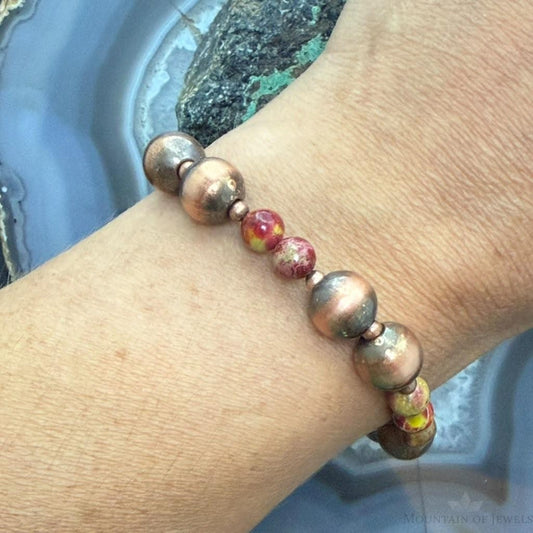 Southwestern Style 6-9.5mm Copper Navajo Pearl Beads & Sediment Jasper Stretch Bracelet For Women
