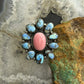 Sterling Silver Southwestern Style Pink Conch &Turquoise Adjustable Cluster Ring For Women