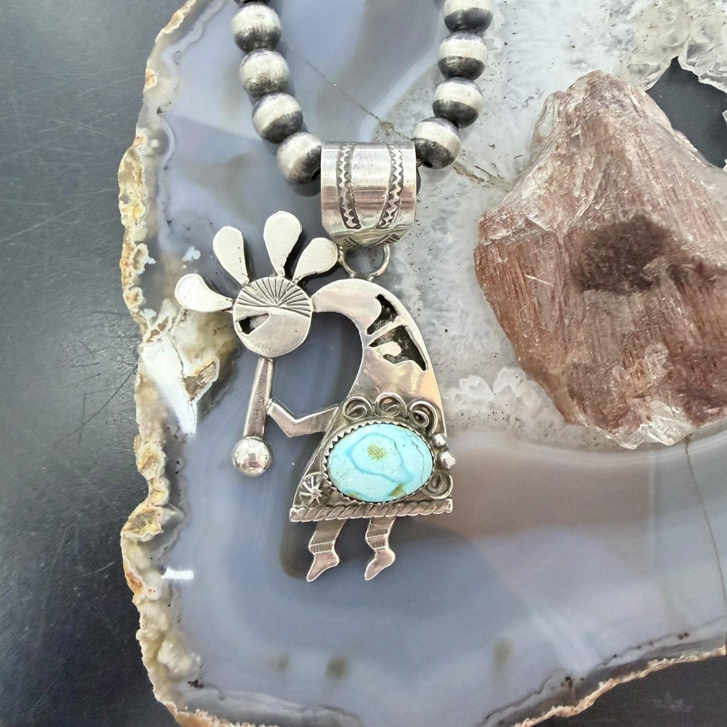 Alonzo Mariano Native American Sterling Silver w/Turquoise Kokopelli Unisex Pendant